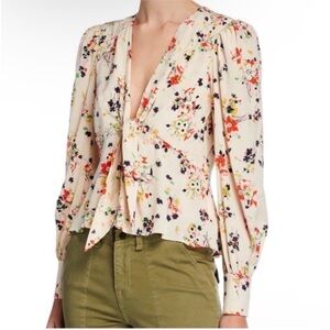 VERONICA BEARD Payton Floral Tie-Front Silk Blouse